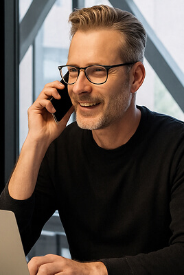 Consultant taking a client call at his desk